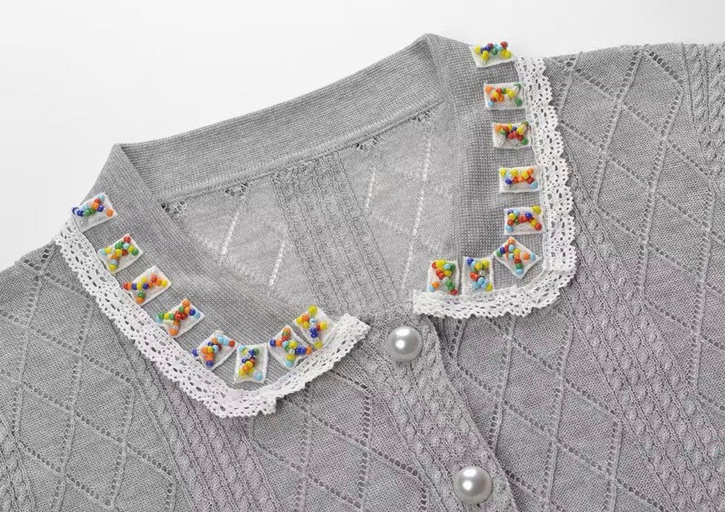 Crystal Collar Knit Cardigan