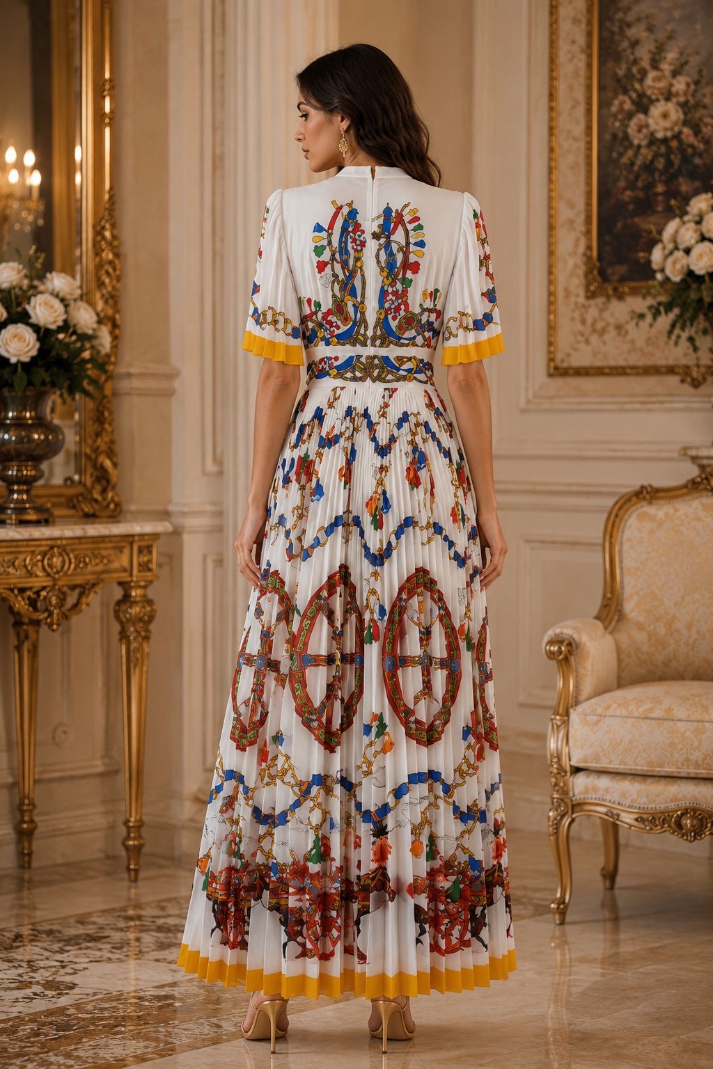 Regal Carousel Pleated Maxi Dress