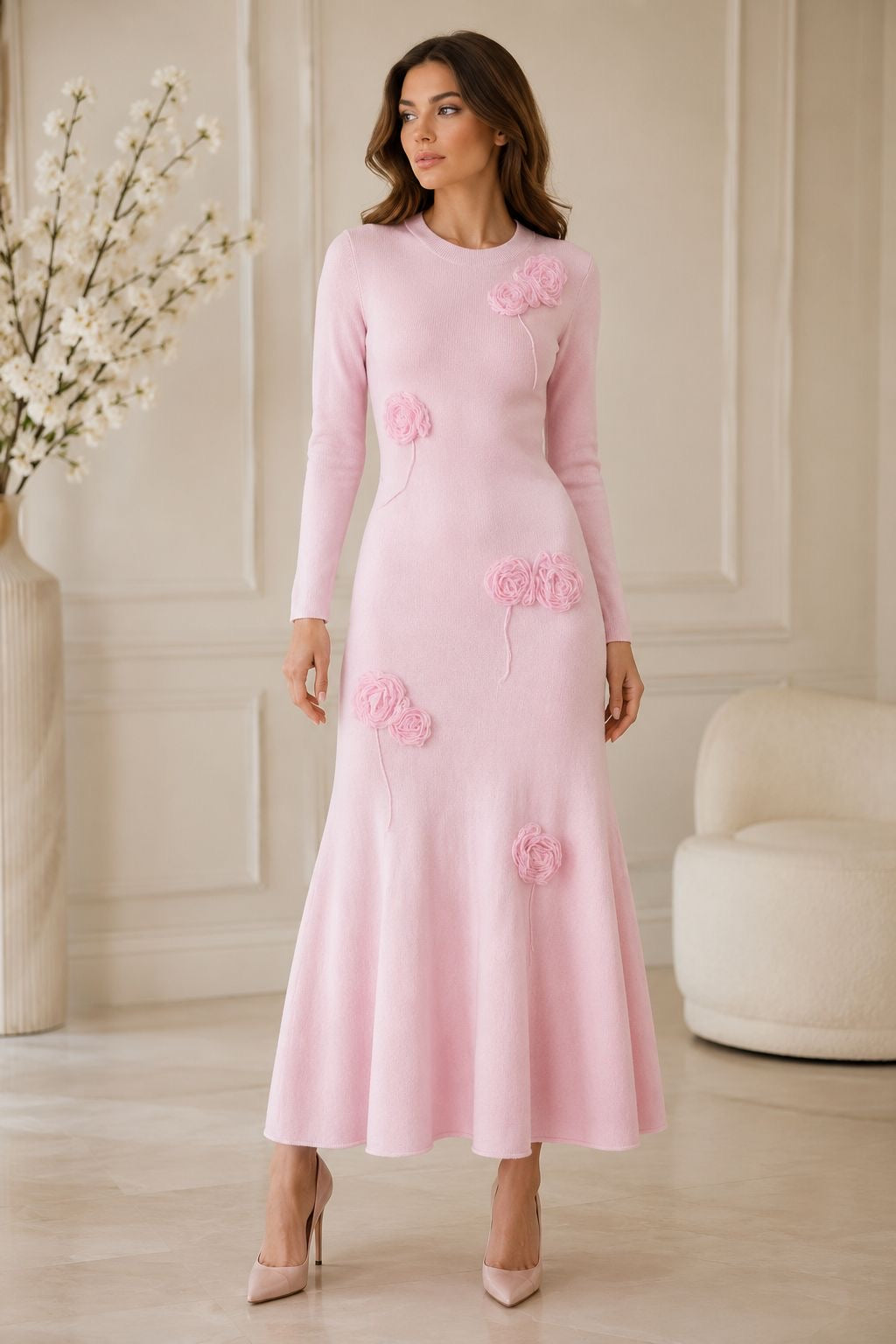 Blush Rosette Knit Dress