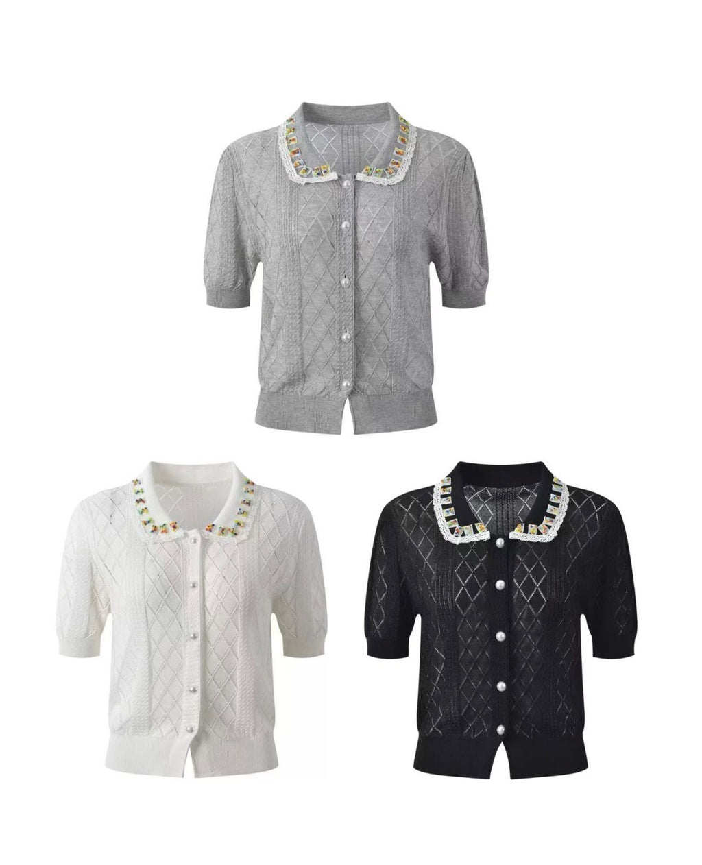 Crystal Collar Knit Cardigan