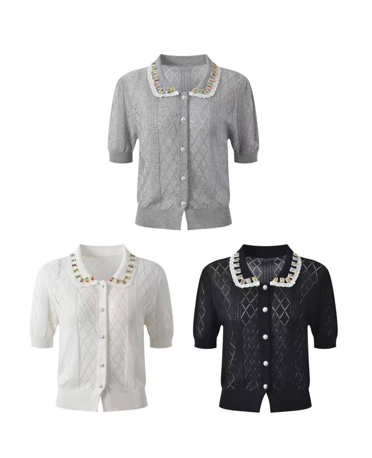 Crystal Collar Knit Cardigan
