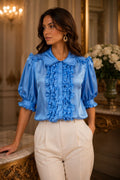 Azure Ruffle Silk Blouse