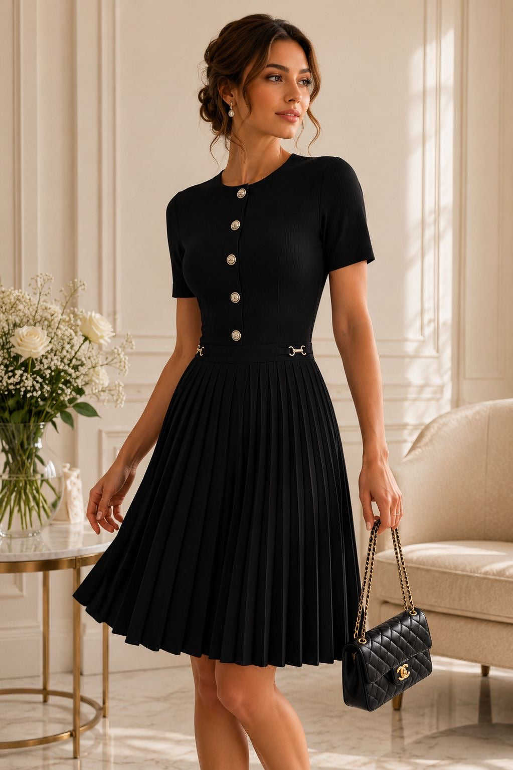 Monarch Pleated Knit Dress