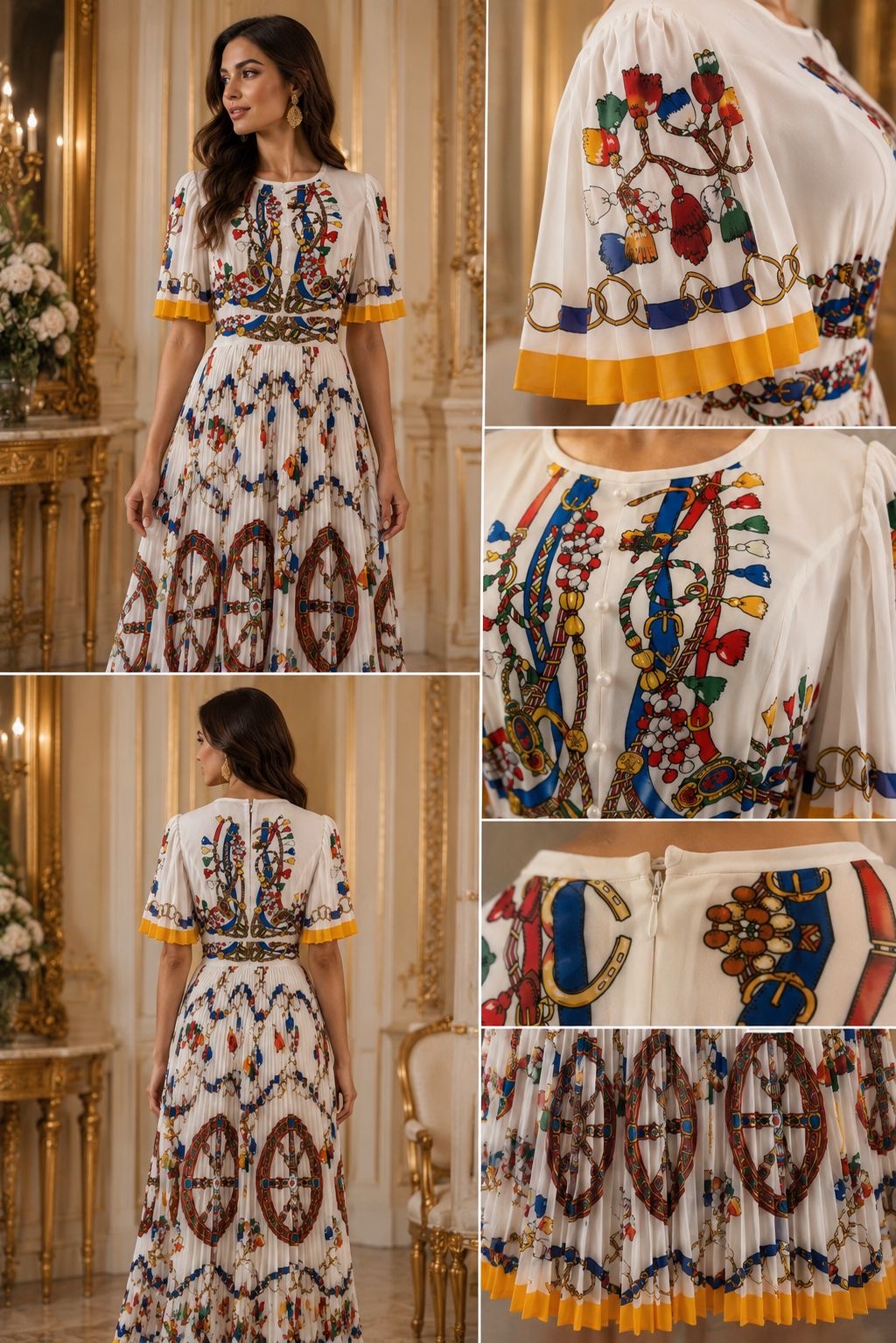 Regal Carousel Pleated Maxi Dress