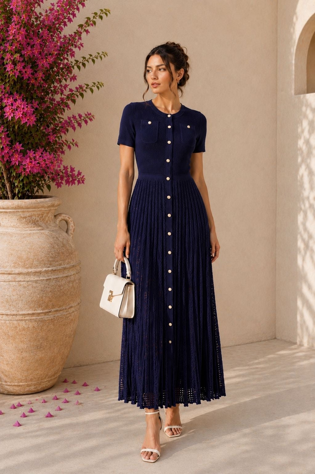 Monaco Knit Pleated Maxi Dress
