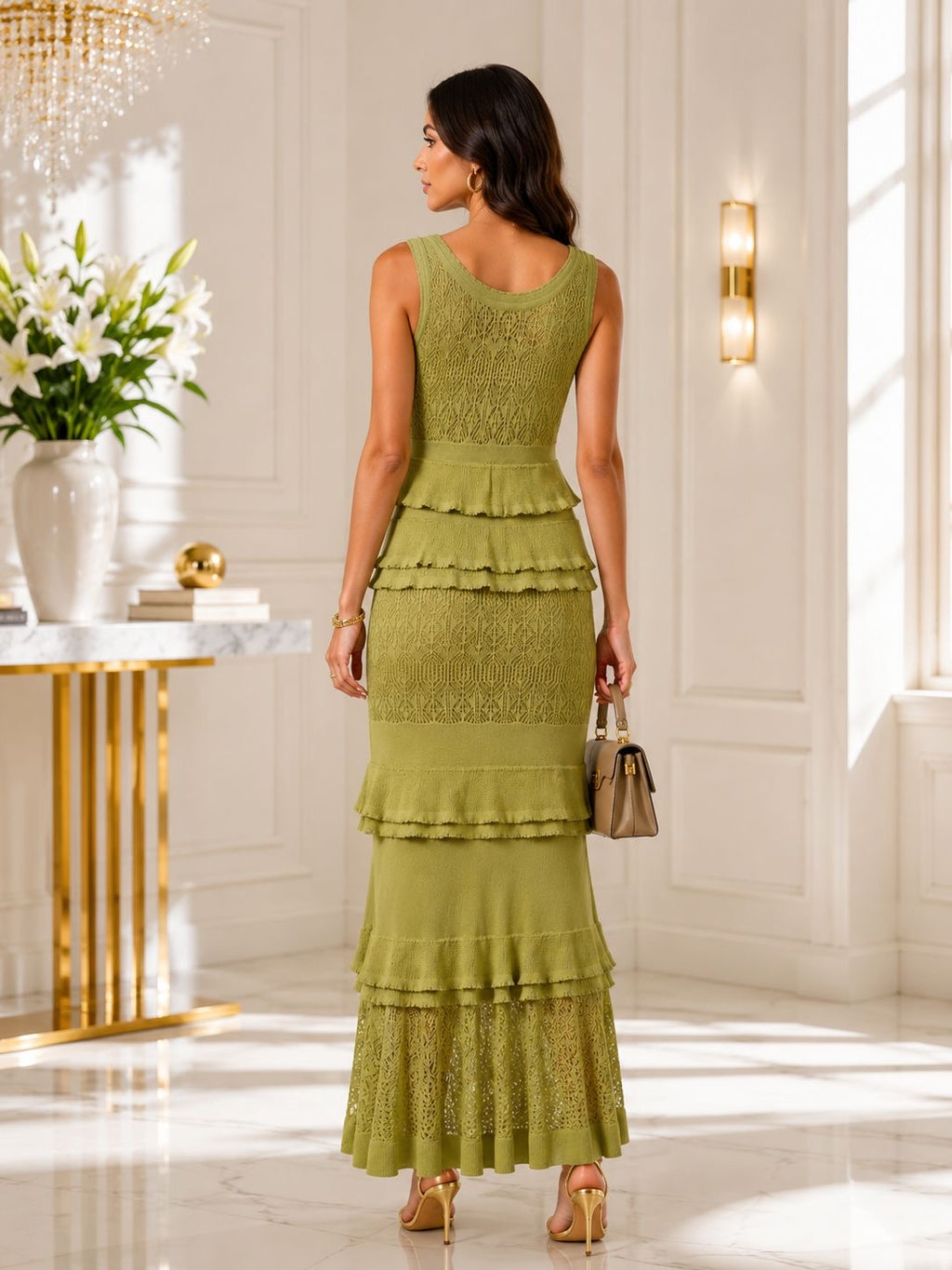 Valentina Olive Lace Maxi
