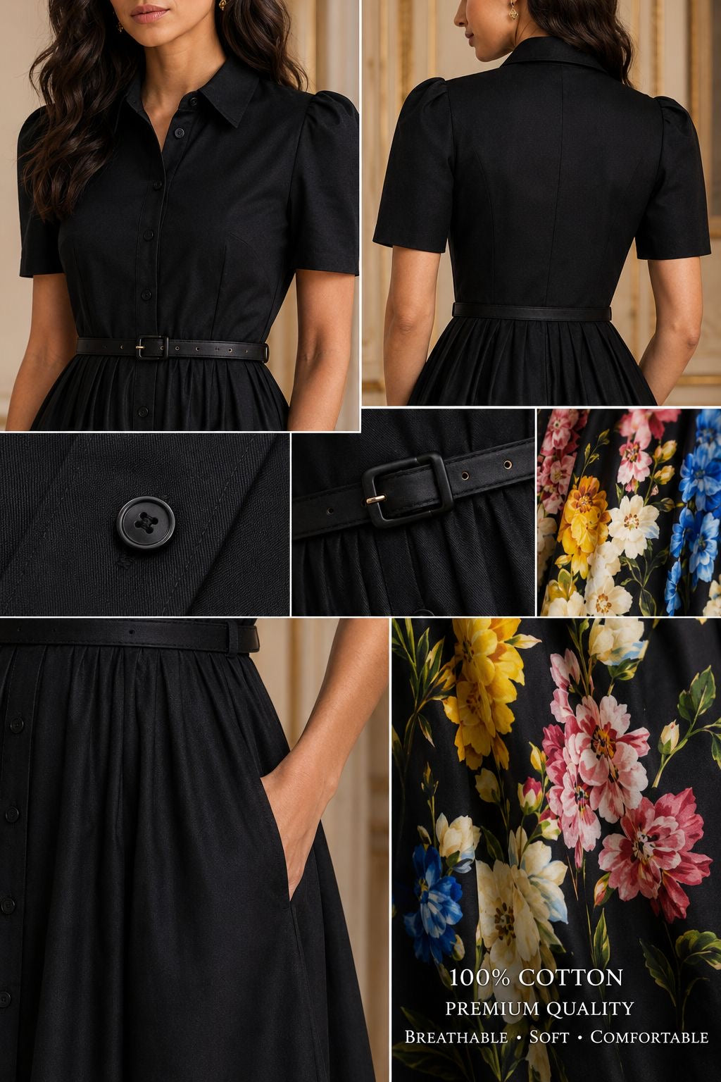 Midnight Bloom Cotton Dress