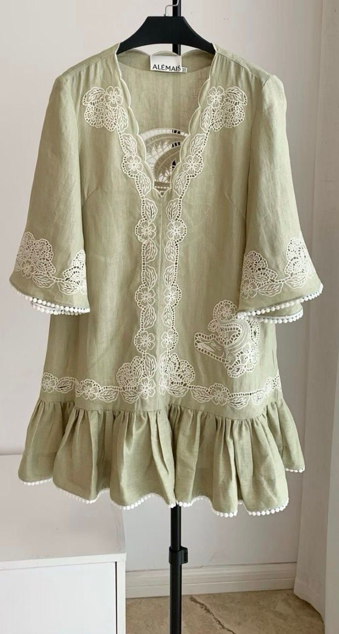 The Riviera Lace Linen Mini Dress