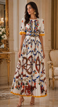 Regal Carousel Pleated Maxi Dress