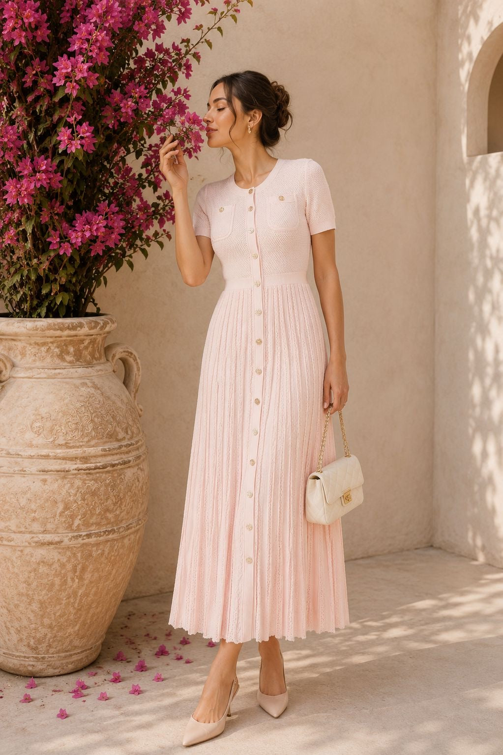 Monaco Knit Pleated Maxi Dress