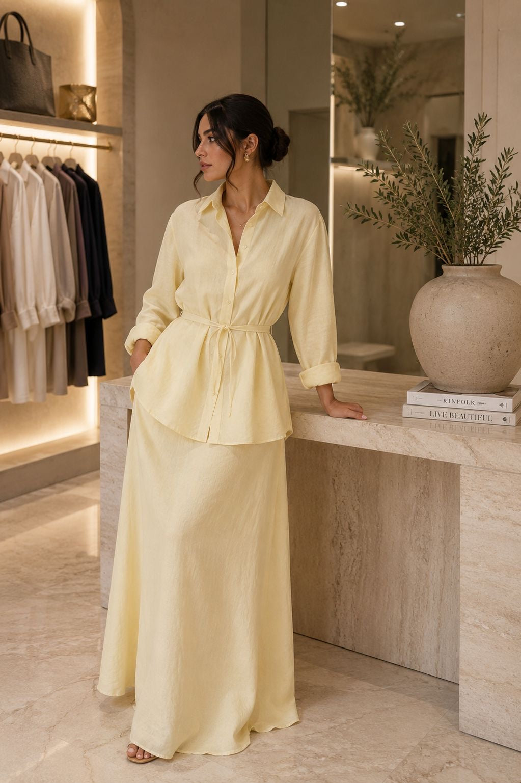 Premium Linen Top & Skirt Set