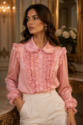 Rosé Ruffle Silk Blouse