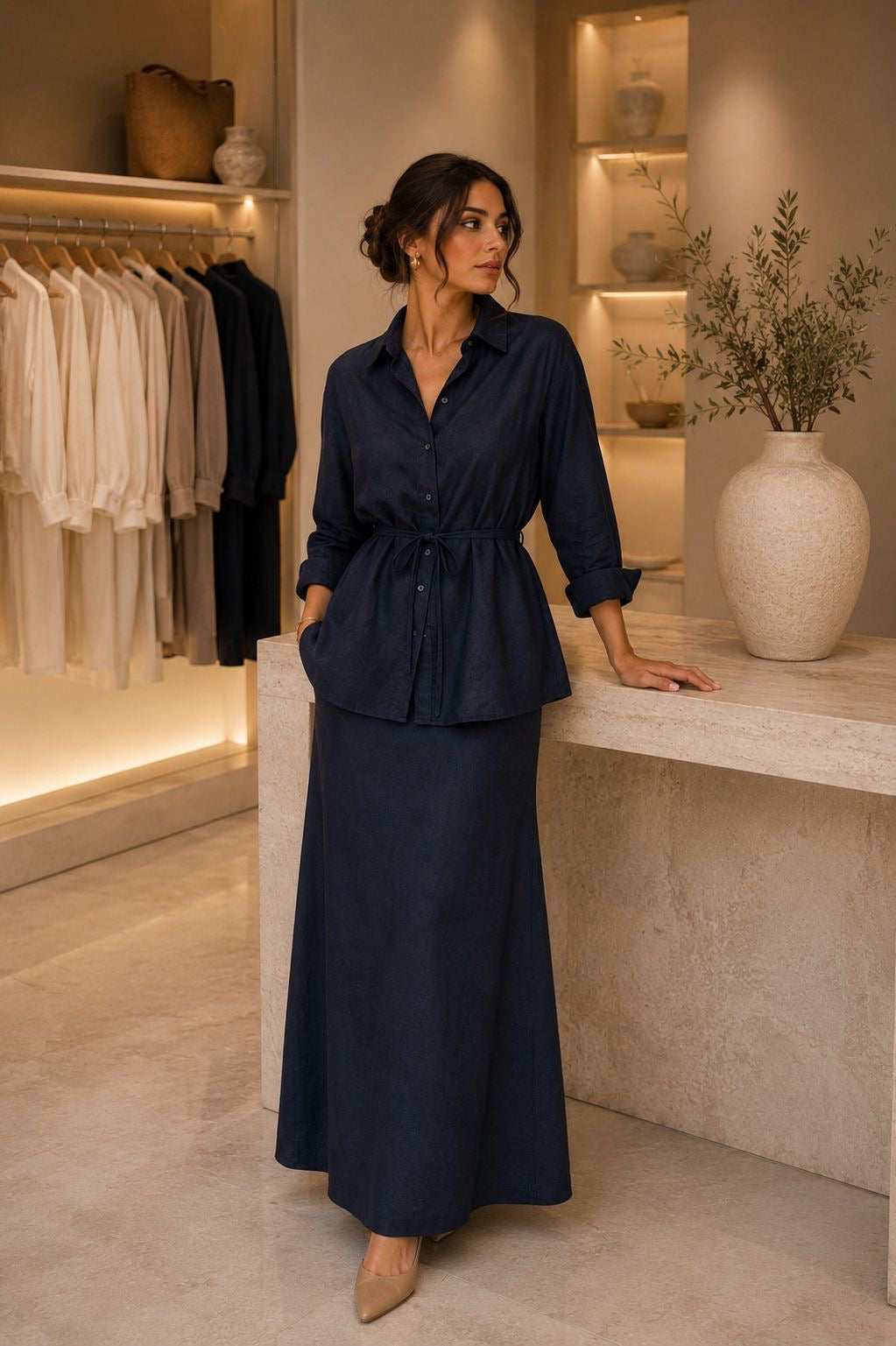 Premium Linen Top & Skirt Set